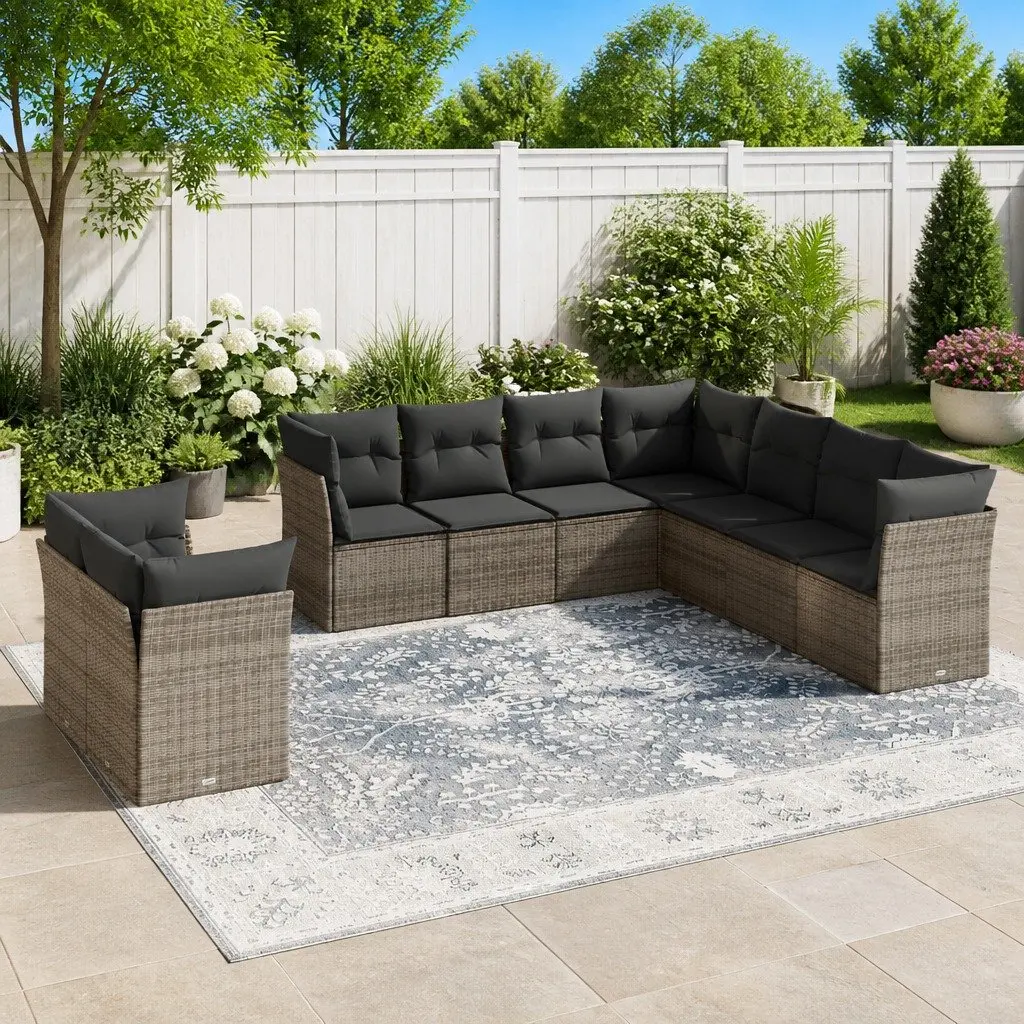 Garden Sofa Set 9 Piece Outdoor Use Grey Poly Rattan Patio Furniture