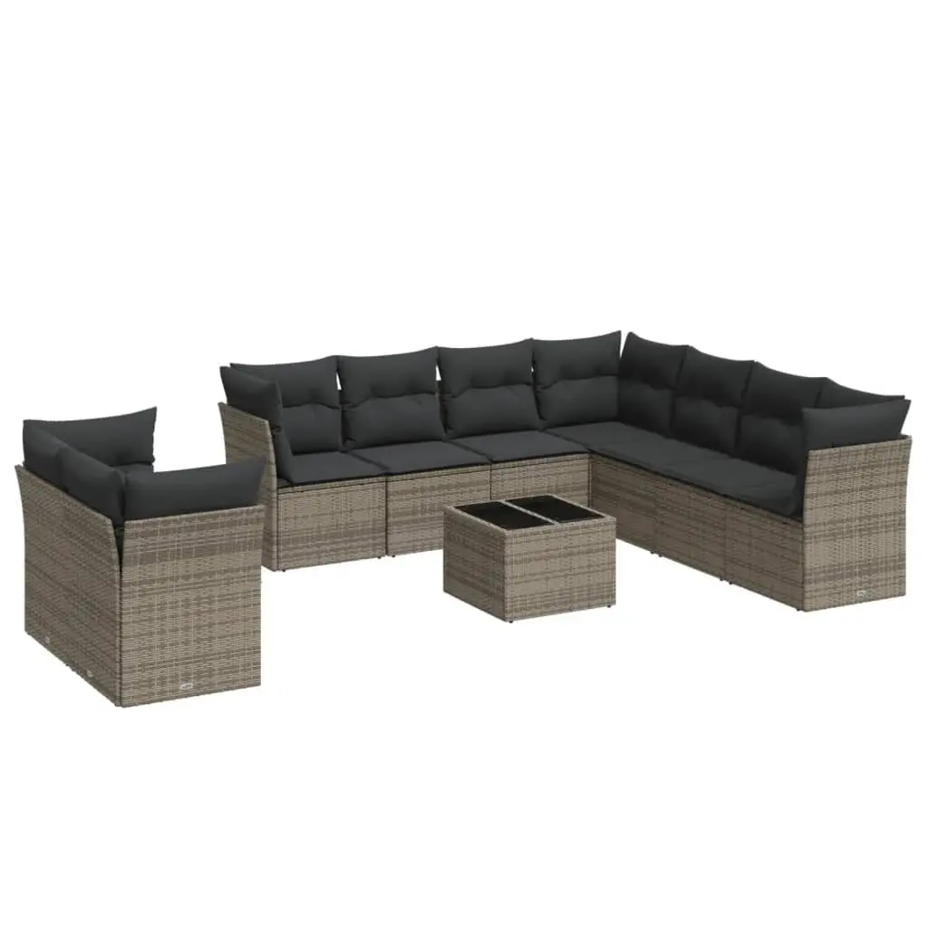 Garden Sofa Set Outdoor Furniture 10 Piece Grey Poly Rattan Modular Patio