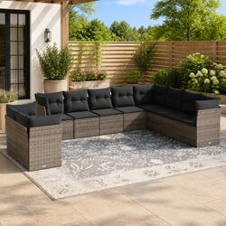 Garden Sofa Set 10 Piece Outdoor Furniture Patio Grey Poly Rattan Modular