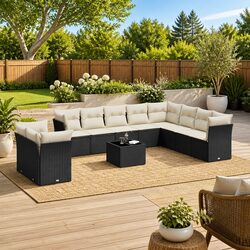 Garden Sofa Set with 11 Pieces – Black Modular Design