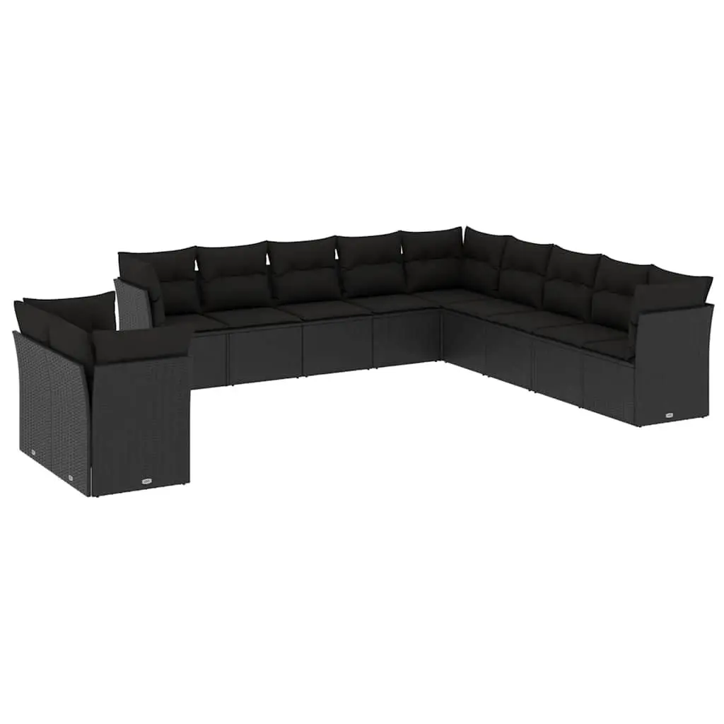 Outdoor Garden Sofa Set 11 Piece Black Poly Rattan Patio Furniture with Cushions