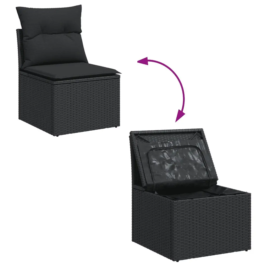 Outdoor Garden Sofa Set 11 Piece Black Poly Rattan Patio Furniture with Cushions