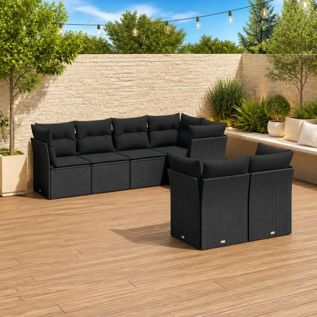 7 Piece Garden Sofa Set Outdoor Patio Furniture Black
