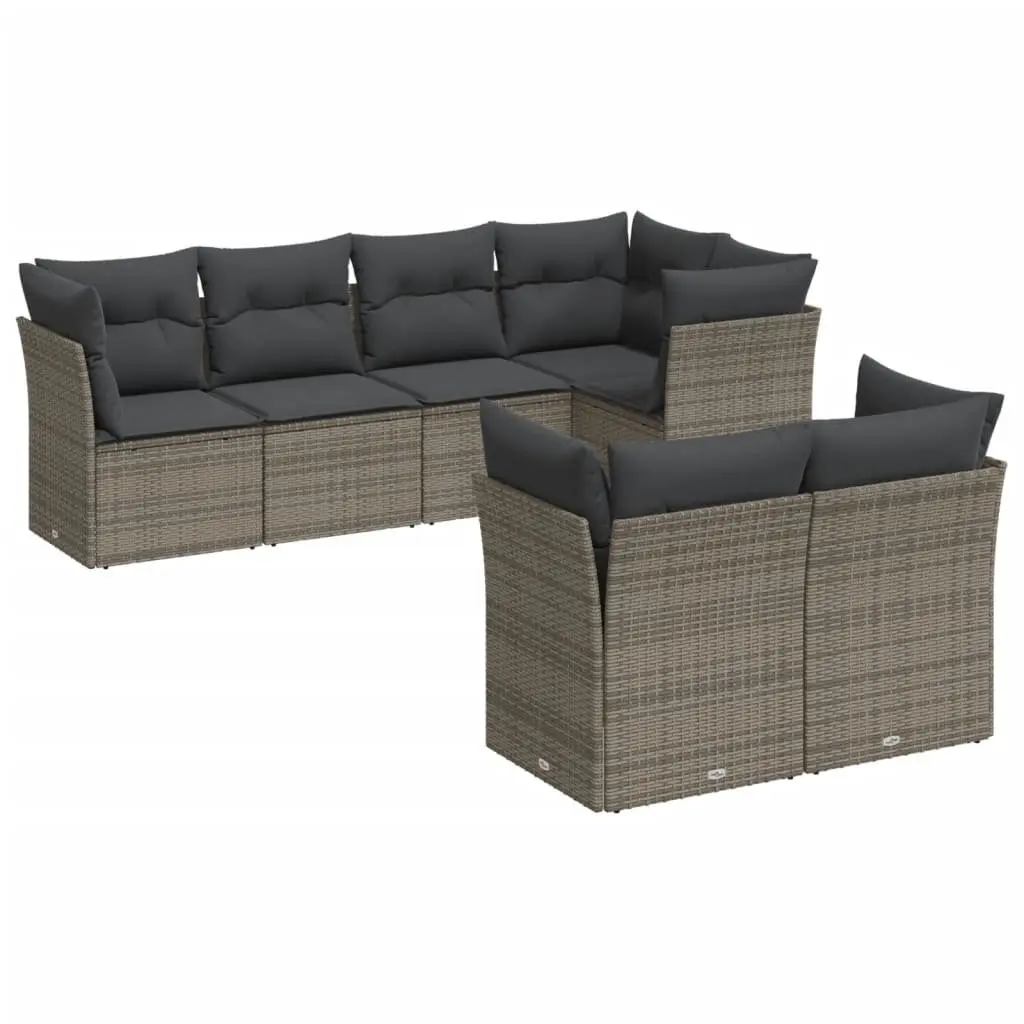 Garden Sofa Set 7 Piece Outdoor Furniture Grey Poly Rattan Modular Patio Lounge