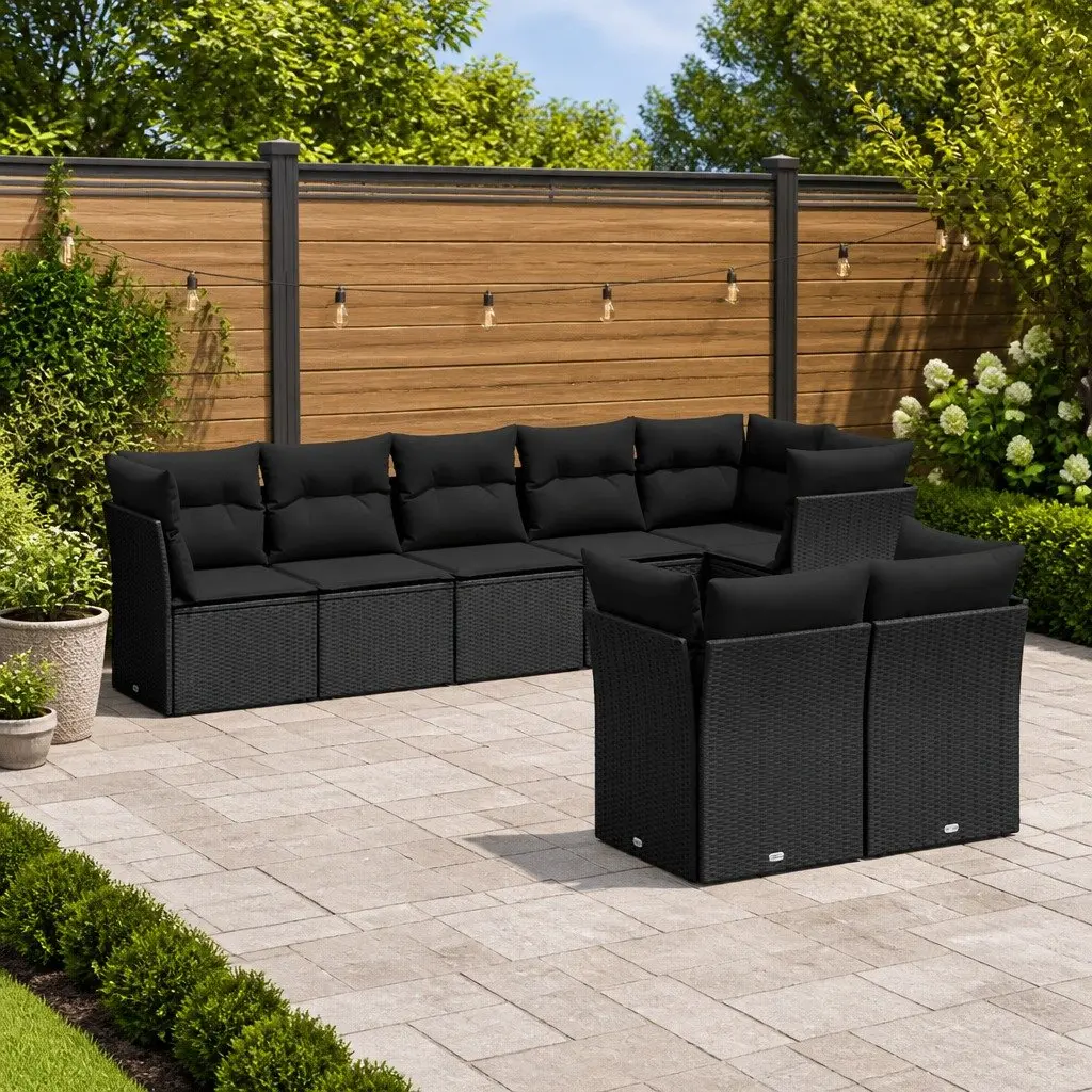 Garden Sofa Set 8 Piece Outdoor Furniture Patio Modular Black with Storage Cushions