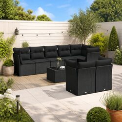 Garden Sofa Set 9 Piece Outdoor Furniture Black Poly Rattan with Storage