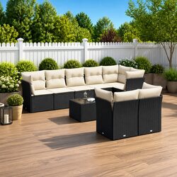 Specifications of 9 Piece Black Poly Rattan Sofa Set