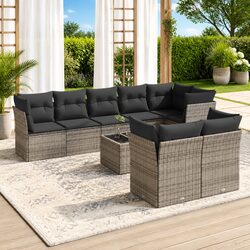 Garden Sofa Set 9 Piece Outdoor Furniture Patio Lounge with Cushions Grey