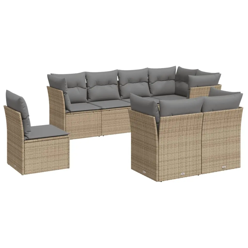 Outdoor Sofa Set 8 Piece for Garden Patio Beige Poly Rattan Furniture