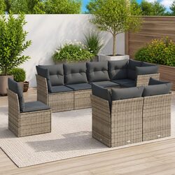 8-Piece Modular Grey Poly Rattan Sofa Set for Outdoors