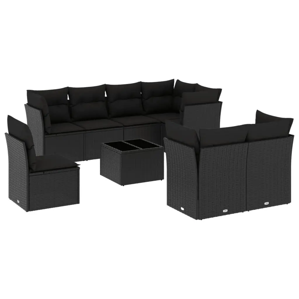 Garden Sofa Set 9 Piece Outdoor Furniture Patio Seating with Storage Black