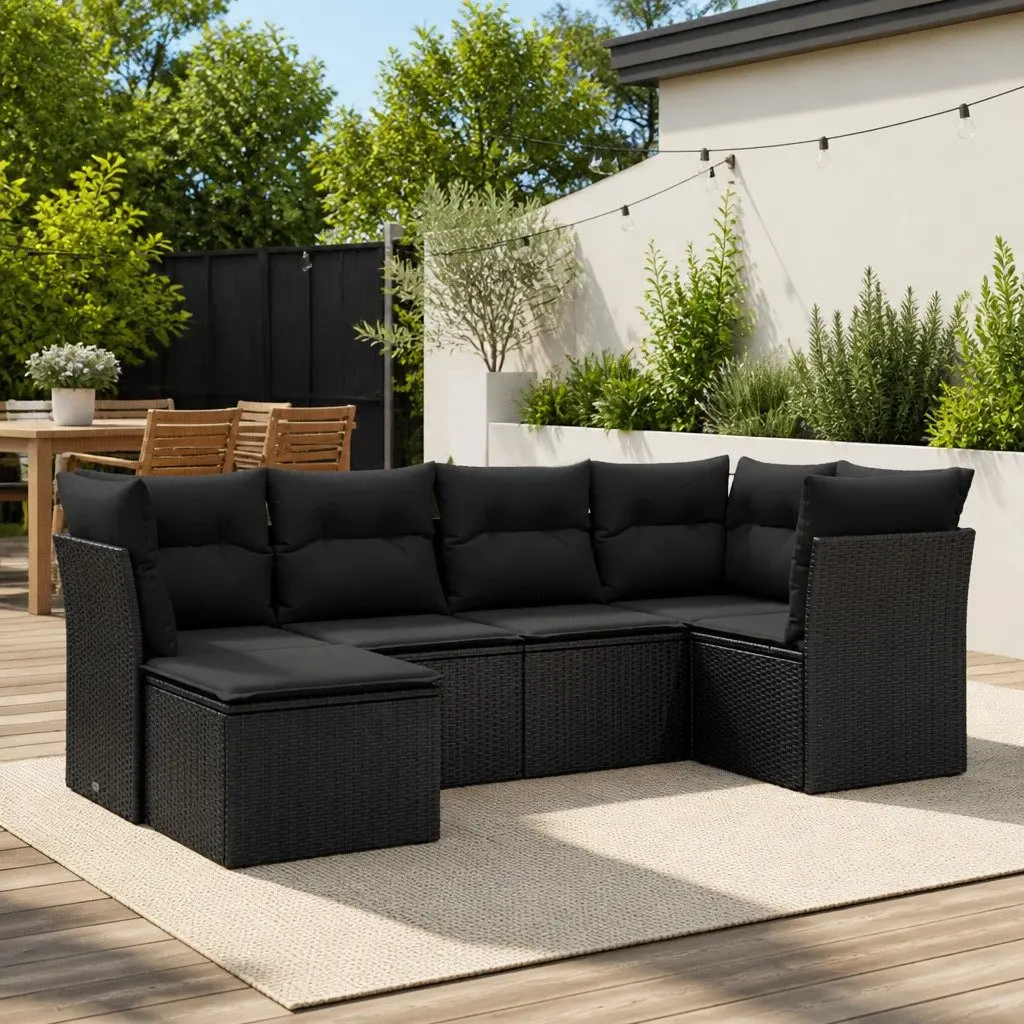 6 Piece Modular Outdoor Sofa Set Black Poly Rattan for Garden and Patio
