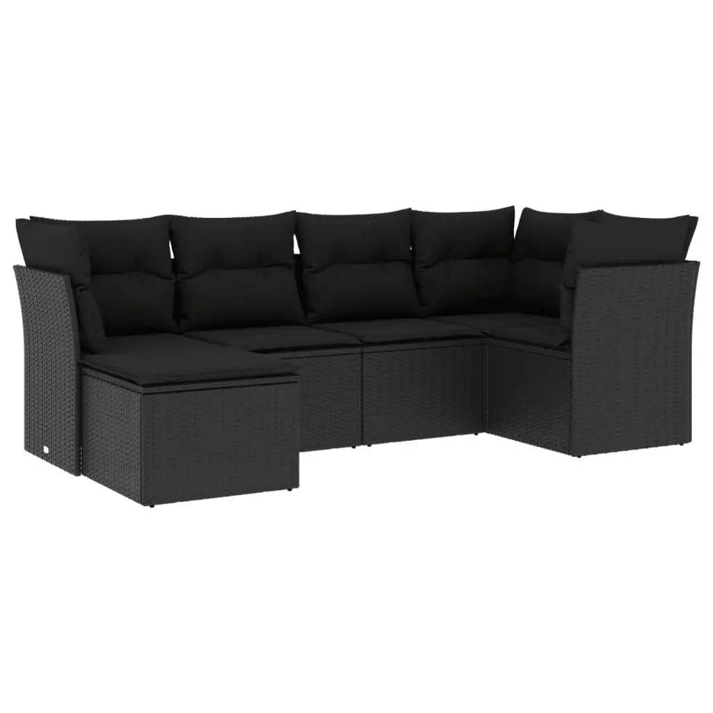 6 Piece Modular Outdoor Sofa Set Black Poly Rattan for Garden and Patio