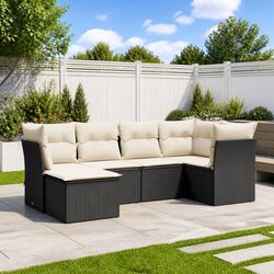 6 Piece Modular Garden Sofa Set - Black Poly Rattan