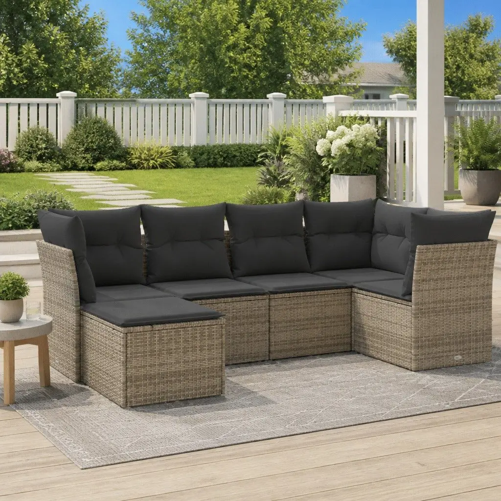Garden Sofa Set Outdoor Furniture 6 Piece Grey Poly Rattan Patio Seating