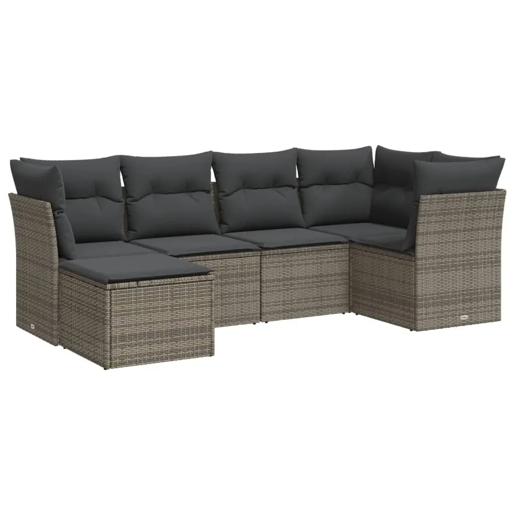 Garden Sofa Set Outdoor Furniture 6 Piece Grey Poly Rattan Patio Seating