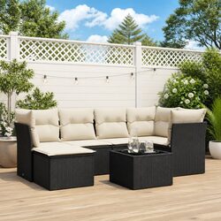 7 Piece Garden Sofa Set Outdoor Patio Furniture Black Poly Rattan with Cushions