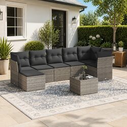 Garden Sofa Set 8 Piece Outdoor Furniture Grey Poly Rattan Patio Seating with