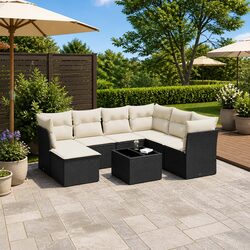 8 Piece Garden Sofa Set - Black Poly Rattan Details