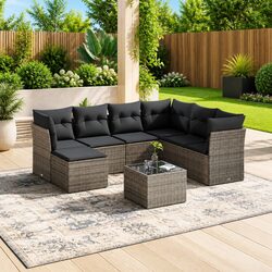 Garden Sofa Set 8 Piece Outdoor Furniture Modular Grey Poly Rattan Patio Seating