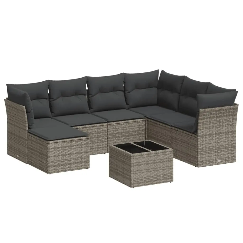 Outdoor Furniture 8 Piece Modular Grey Poly Rattan Sofa Set for Patio Garden Relaxation