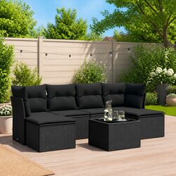 Durable 7 Piece Garden Sofa Set with Tempered Glass Top