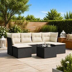 7 Piece Garden Sofa Set with Cushions Black Outdoor Furniture Patio Sectional