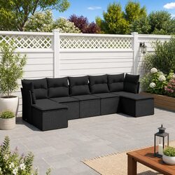 7-Piece Outdoor Sofa Set Specifications – Black Poly Rattan