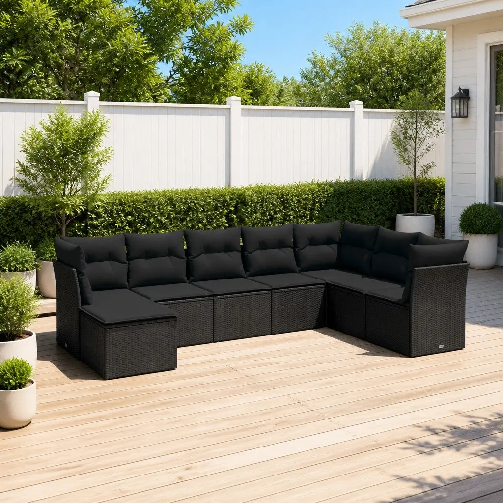 Outdoor Garden Sofa Set 8 Piece Black Poly Rattan Patio Furniture