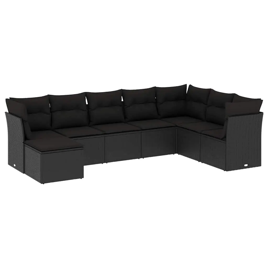 Outdoor Garden Sofa Set 8 Piece Black Poly Rattan Patio Furniture