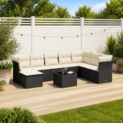 Garden Sofa Set 9 Piece Outdoor Furniture Poly Rattan Patio Lounge with Cushions