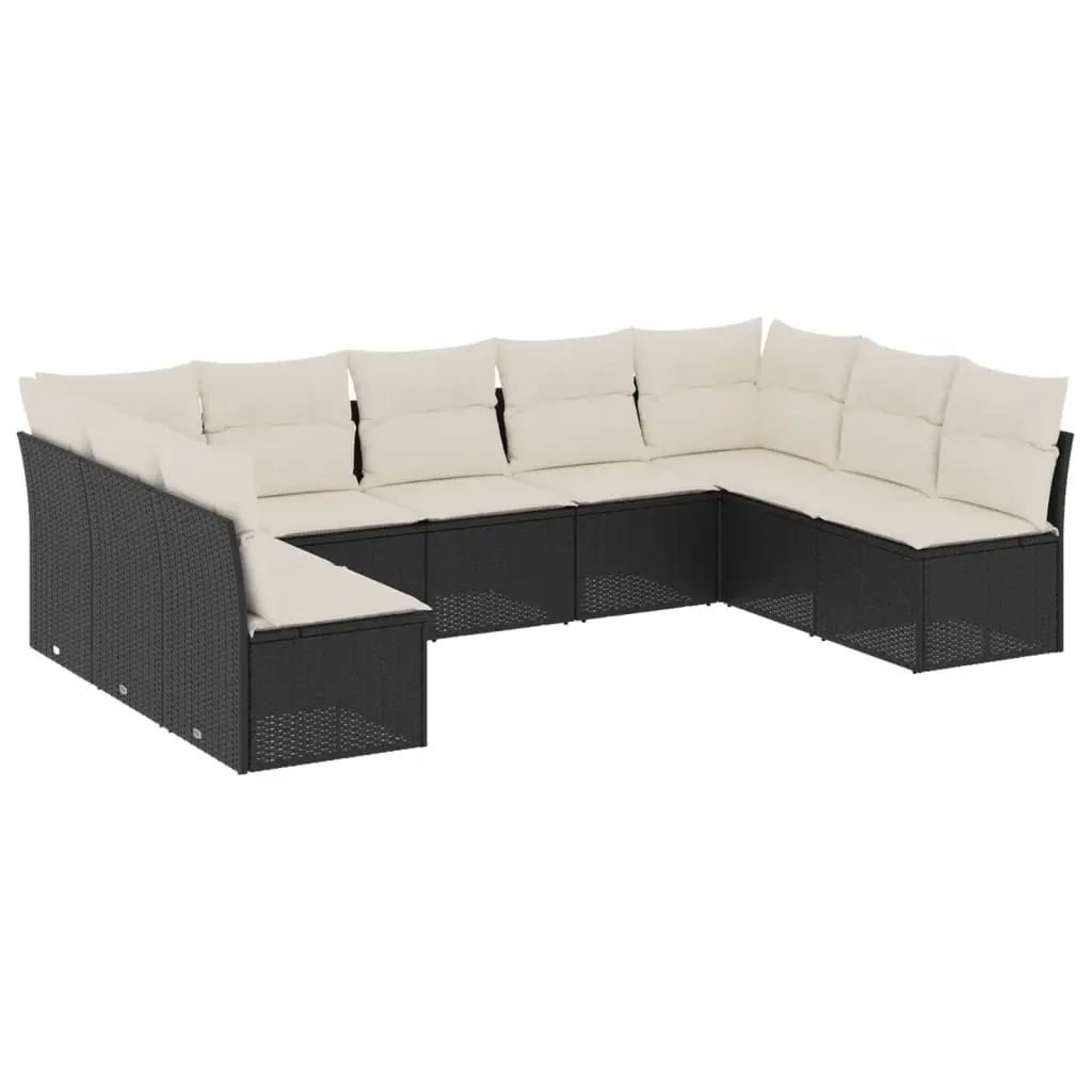 Garden Sofa Set 9 Piece Outdoor Furniture Patio Black Poly Rattan with Cushions