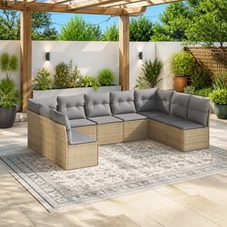Garden Sofa Set 9 Piece Outdoor Furniture Beige Poly Rattan Patio Seating