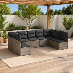 9-Piece Modular Outdoor Sofa Set - Grey PE Rattan