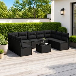 10 Piece Modular Patio Sofa Set with Storage & Glass Top