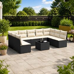 Garden Sofa Set 10 Piece Outdoor Furniture Black Poly Rattan Patio Modular