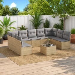 10-Piece Modular Outdoor Sofa Set in Beige with Cushions