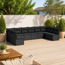 Garden Sofa Set Specifications: 10 Pieces, PE Rattan, Black