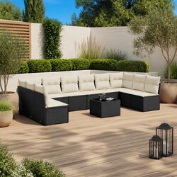 11-Piece Garden Sofa Set with PE Rattan Frame and Glass Top