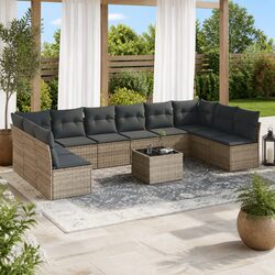 11 Piece Garden Sofa Set: Grey Poly Rattan with Cushions