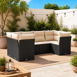 6 Piece Modular Outdoor Sofa Set in Black Rattan