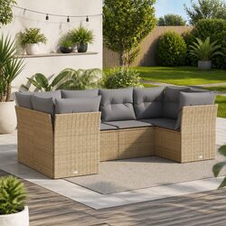 6-Piece Outdoor Garden Sofa Set in Beige Poly Rattan