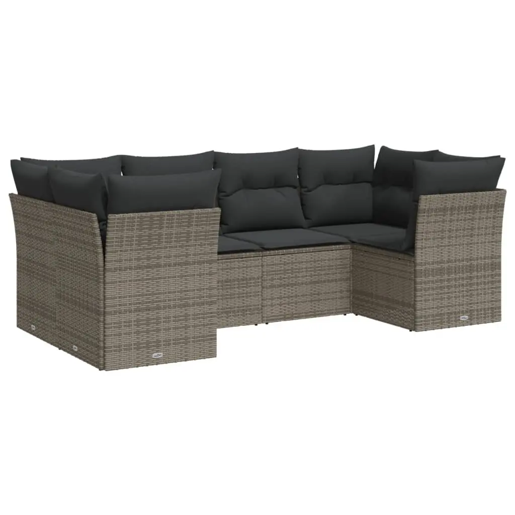 Garden Sofa Set 6 Piece Outdoor Furniture Grey Poly Rattan Patio Lounge Seating