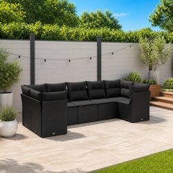 Garden Sofa Set 7 Piece Outdoor Furniture Patio Sectional with Cushions Black