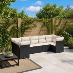 7-Piece Outdoor Furniture Set: Black Poly Rattan Sofa