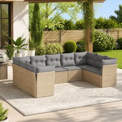 Garden Sofa Set: 9 Pieces of Beige PE Rattan Seating