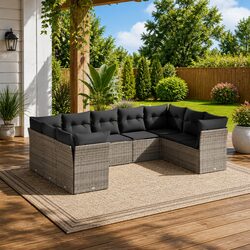 Modular 9-Piece Garden Sofa Set Grey PE Rattan