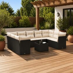 Garden Sofa Set: 10 Pieces, Black, Modular Design