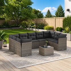 Specifications of 10 Piece Grey Poly Rattan Sofa Set