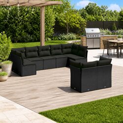 Specifications of 9-Piece Black Poly Rattan Sofa Set